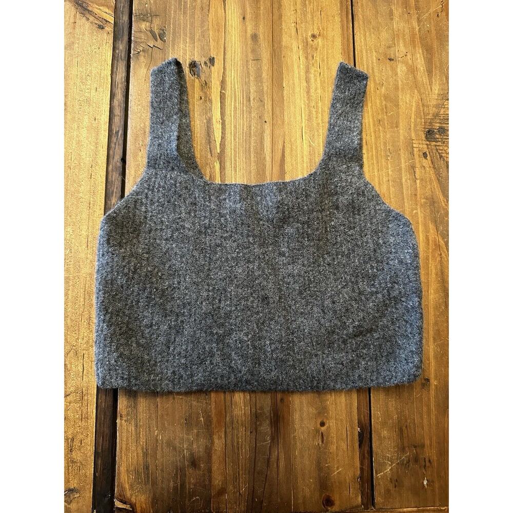 Everlane charcoal grey wool yak hair knit cozy stretch crop bralette tank top S - Picture 2 of 11